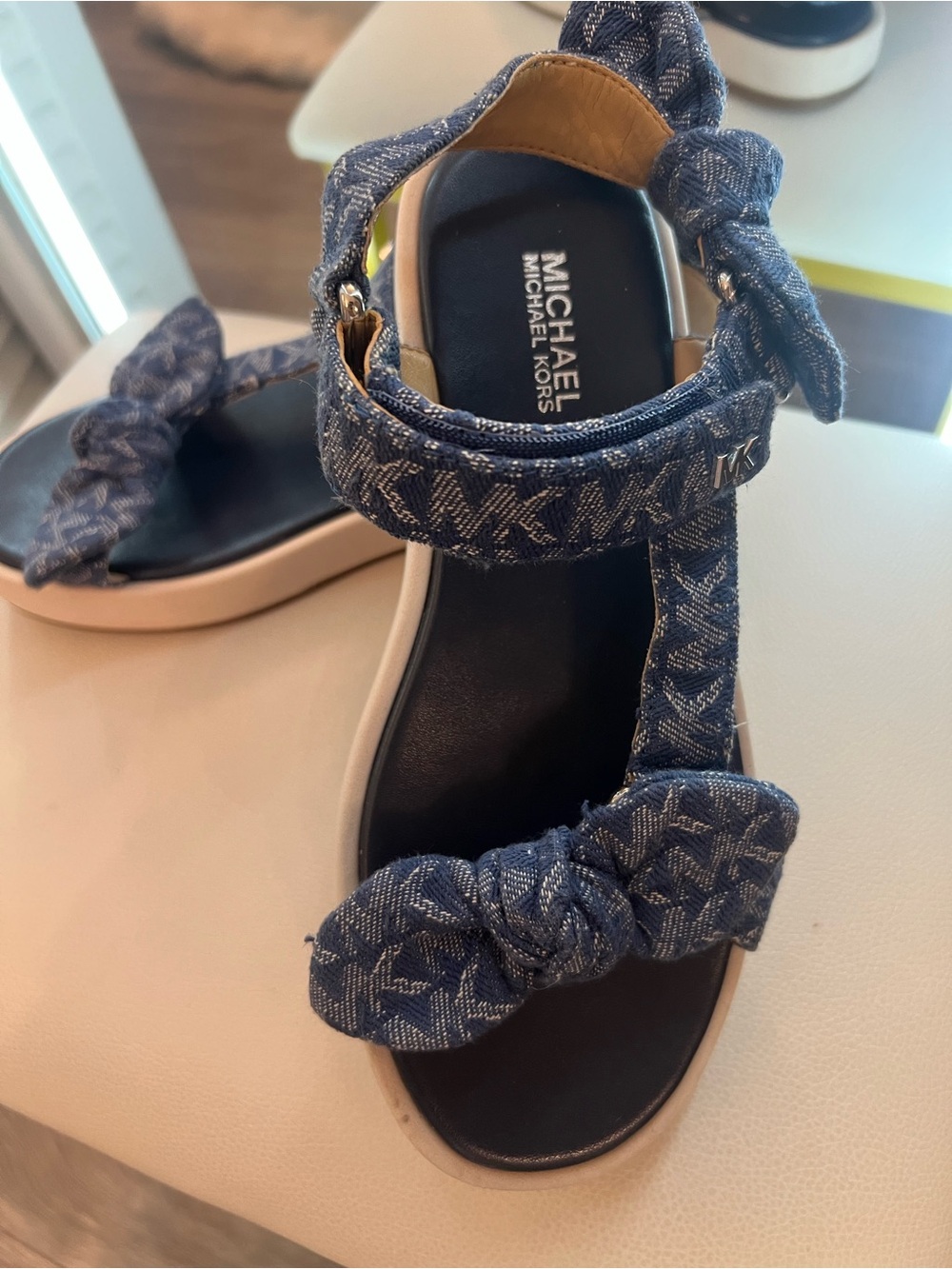 Michael Kors Denim Blue Knotted Platform Sandals